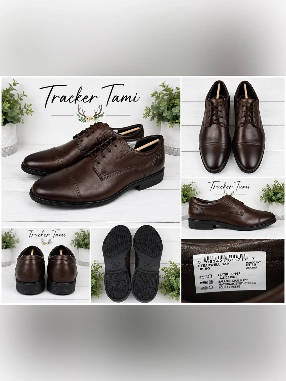 Clarks Steadwell Cap Brown Leather Oxford Dress Shoes Mens 9M